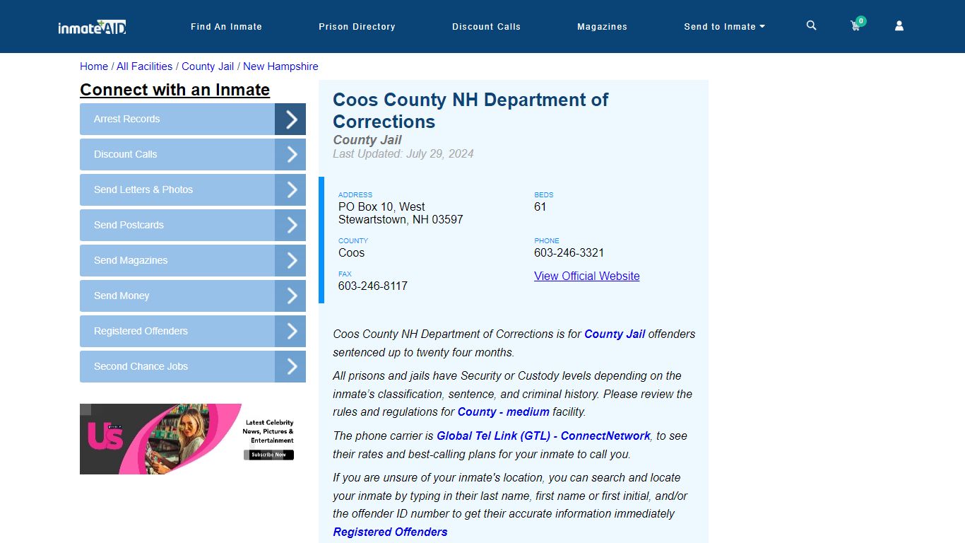 Coos County NH Department of Corrections - Inmate Locator